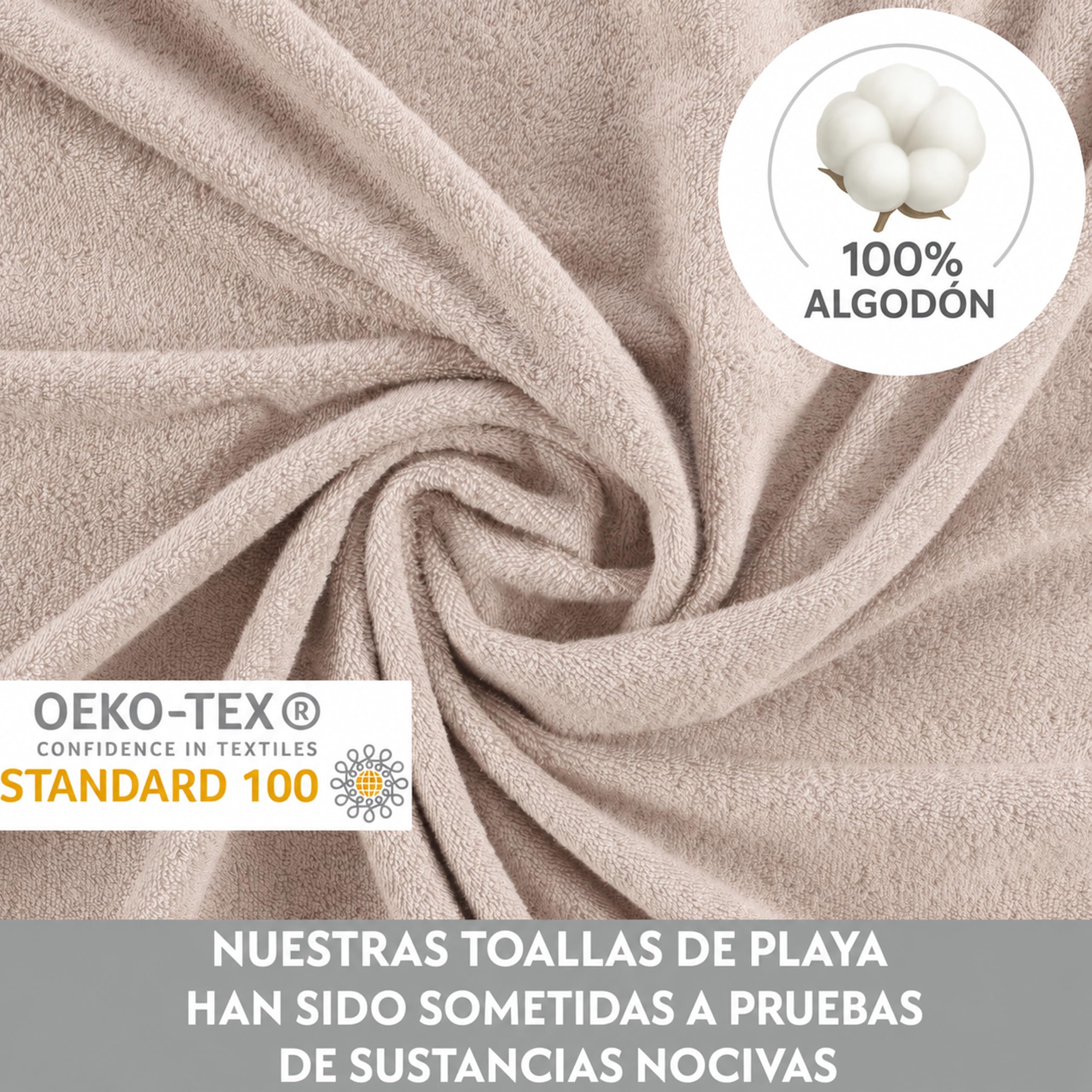 Toalla de playa de rizo, XXL, 200 x 200 cm, grande, 100% algodón, toalla de playa, toalla de playa (200 x 200 cm, beige)
