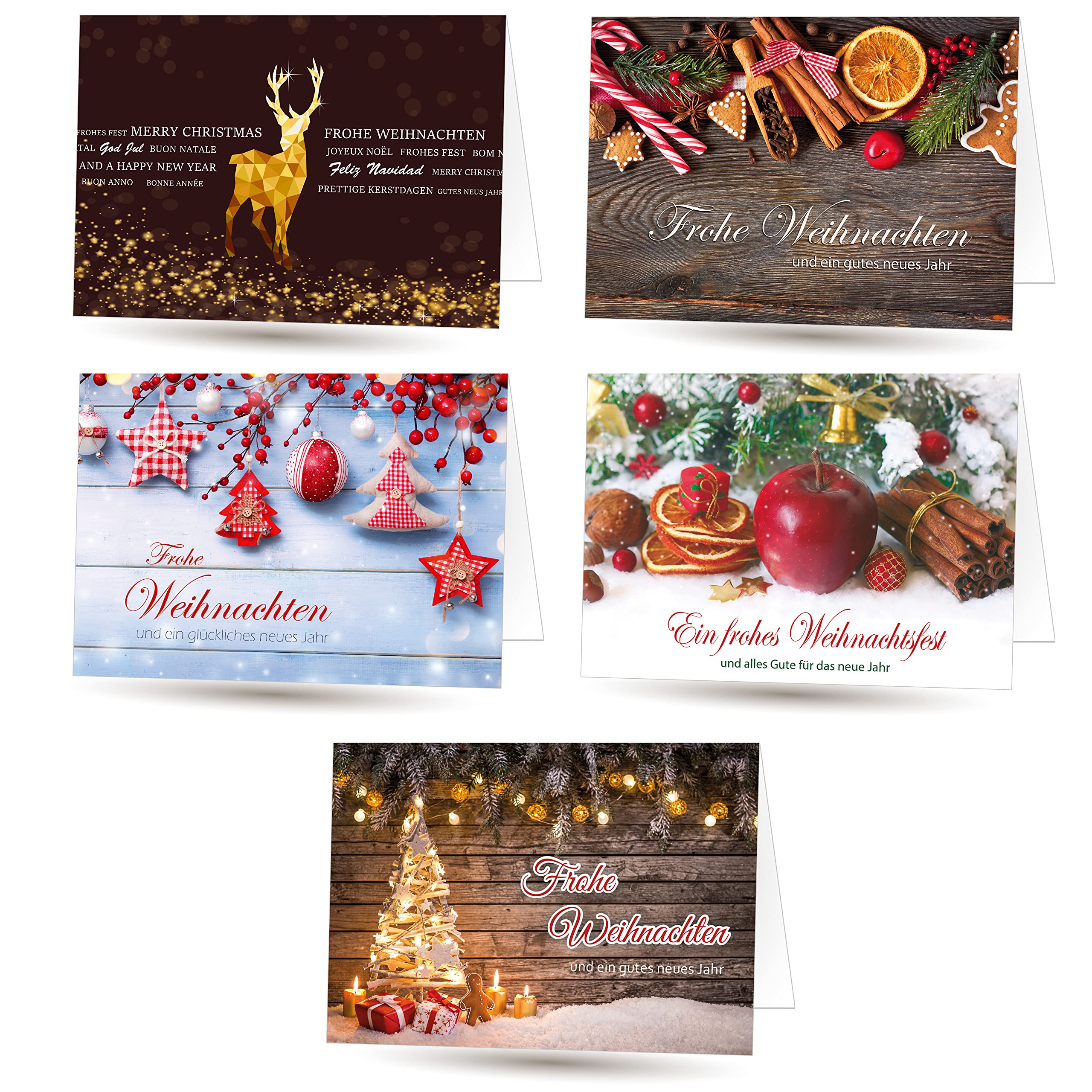 100 Weihnachtskarten (Klappkarten) im Set mit Umschlag, Perfekt für stilvolle Grüße an Geschäftspartner und Freunde