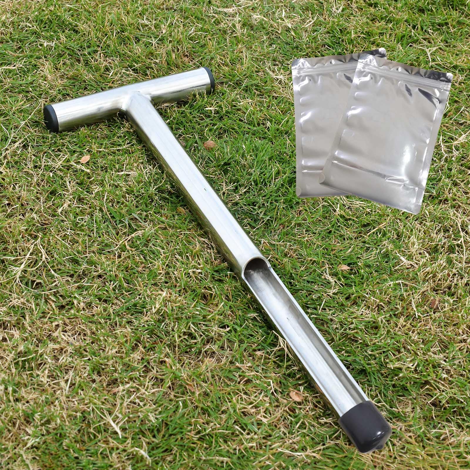 Bodensonde 16 Zoll mit 2 Beuteln, Bodenprobe Sonde für Rasen Zimmerpflanzen, T-Griff Bodenprobe Sonde Stab, Edelstahl Bodentest Kits Werkzeug für Bodenprobenahme