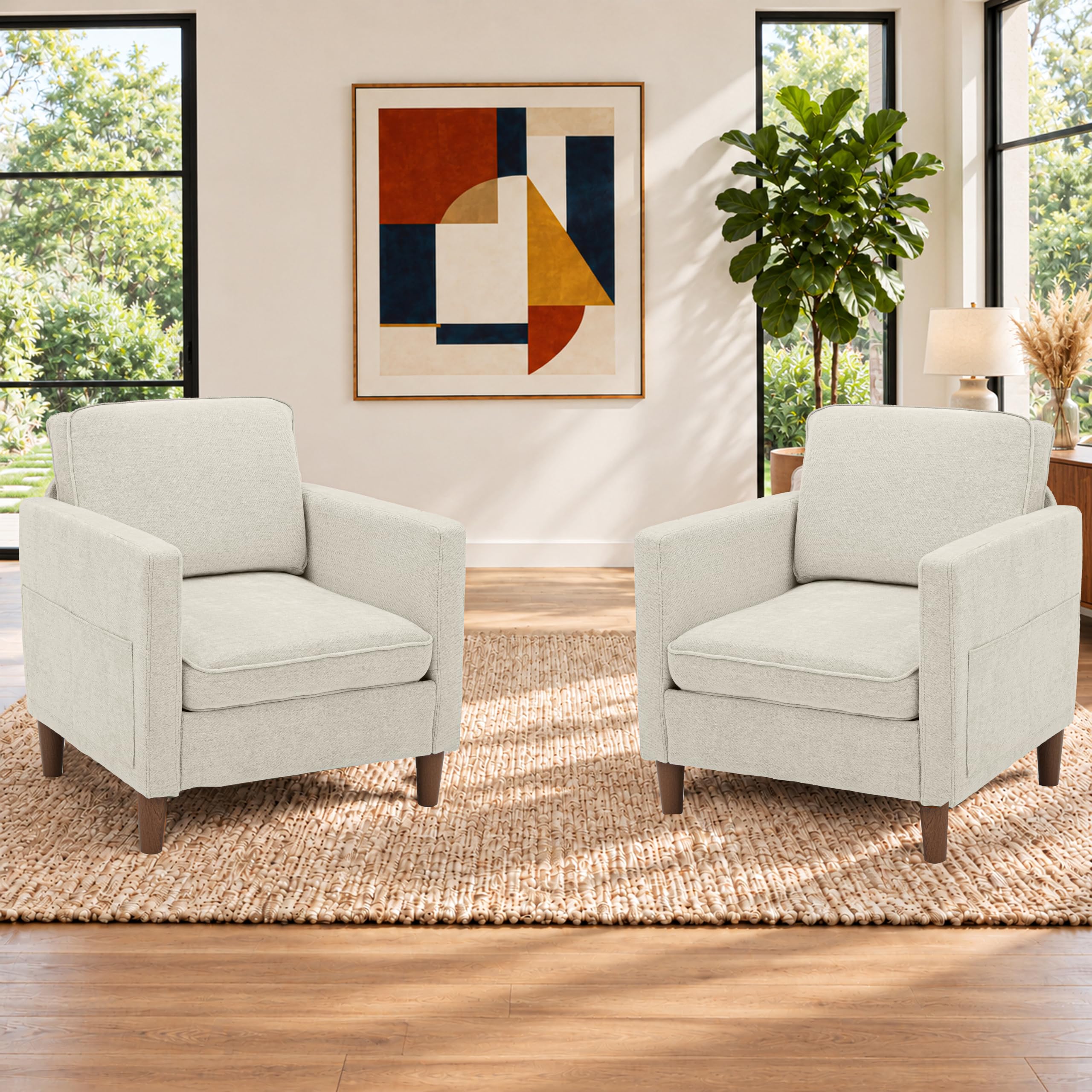 Accent Chair Set of 2, Living Room Chairs, Chenille Reading Armchair