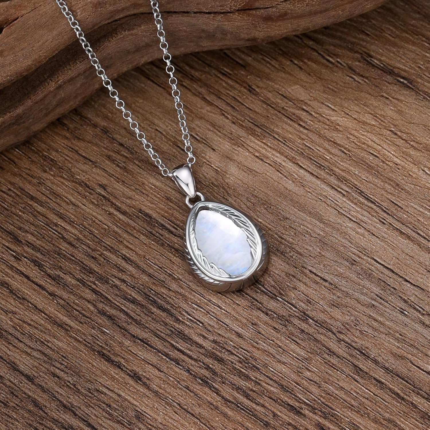 Genuine Moonstone Feather Pendant Necklace 925 Sterling Silver vintage Natural Gemstone June Birthstone Religious Teardrop Jewelry for Women Feather Lover - Image 7