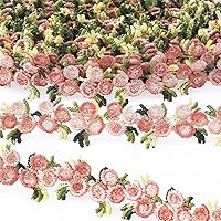 Vista 1 de OIIKI 5 Yards Flower Trim Ribbon, Wedding Lace Fabric, Rose Embroidered Trim Polyester for Wedding Appliques Sewing Craft