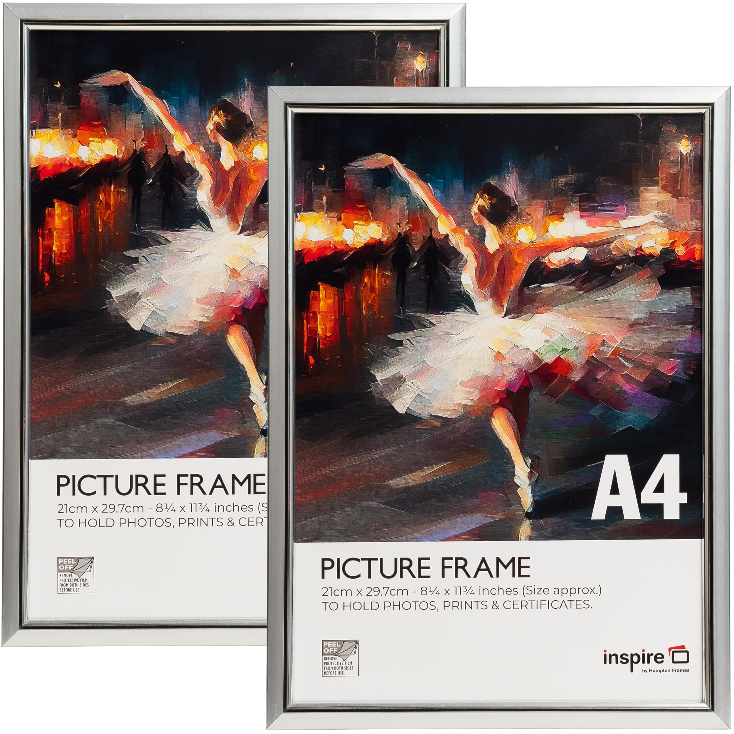 Inspire By Hampton EASYLOADER A4 (21x30cm) Silver Picture Poster Frame Plexi (Non-Glass) 2-Pack IBH-EASA4SVP-PK2