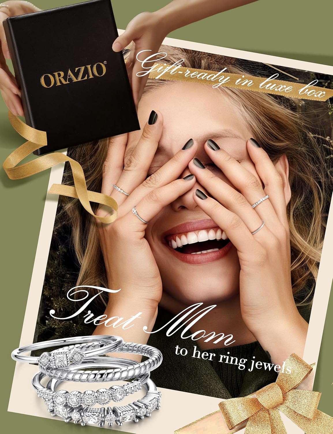 ORAZIO 14K Gold Plated Stackable Rings for Women Non Tarnish Dainty Cubic Zirconia Wedding Engagement Bands Ring Set Minimalist Trendy Statement Anniversary Promise Thumb Stacking Rings Size 6-10 - Image 5