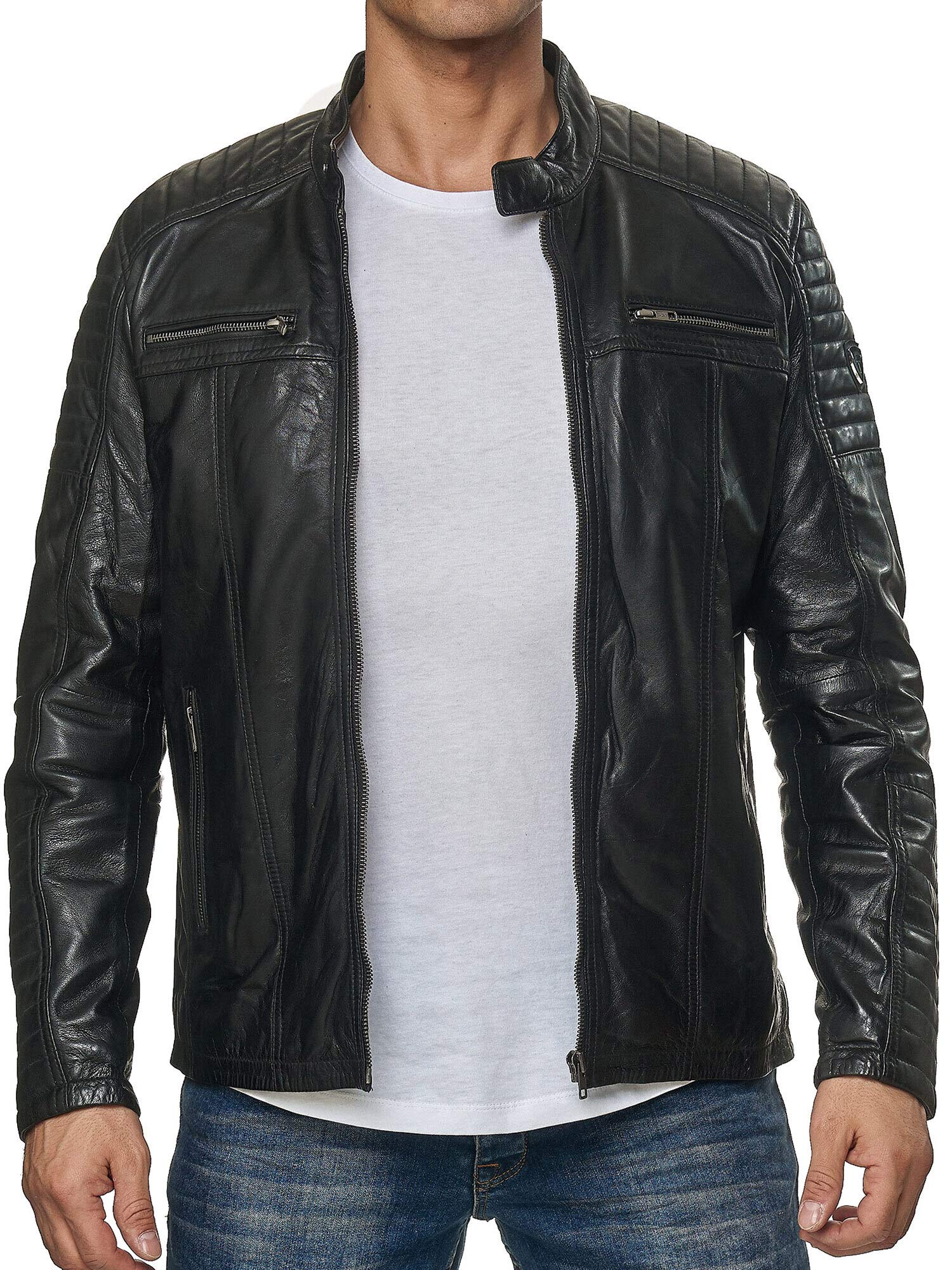 Tazzio Chaqueta de piel auténtica para hombre 19709