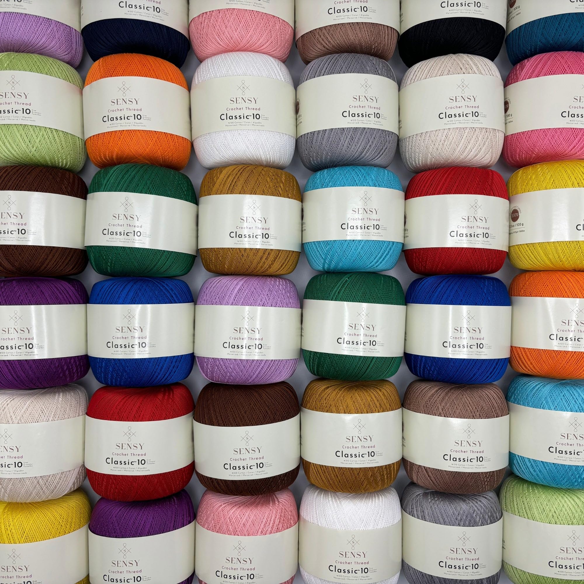 Sensy Crochet Thread Classic Size 10, 100% Mercerized Giza Cotton, 617 Yards, Gauge 0 Lace (White)