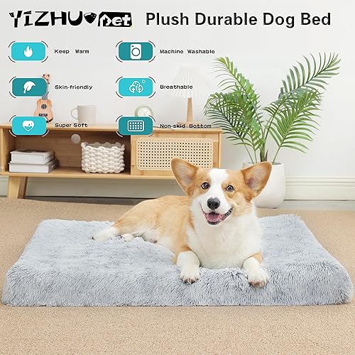 Miniatura 2 de Cama para perro, almohadilla para jaula de perro con funda extraíble lavable para mascotas, parte inferior antideslizante, camas ortopédicas