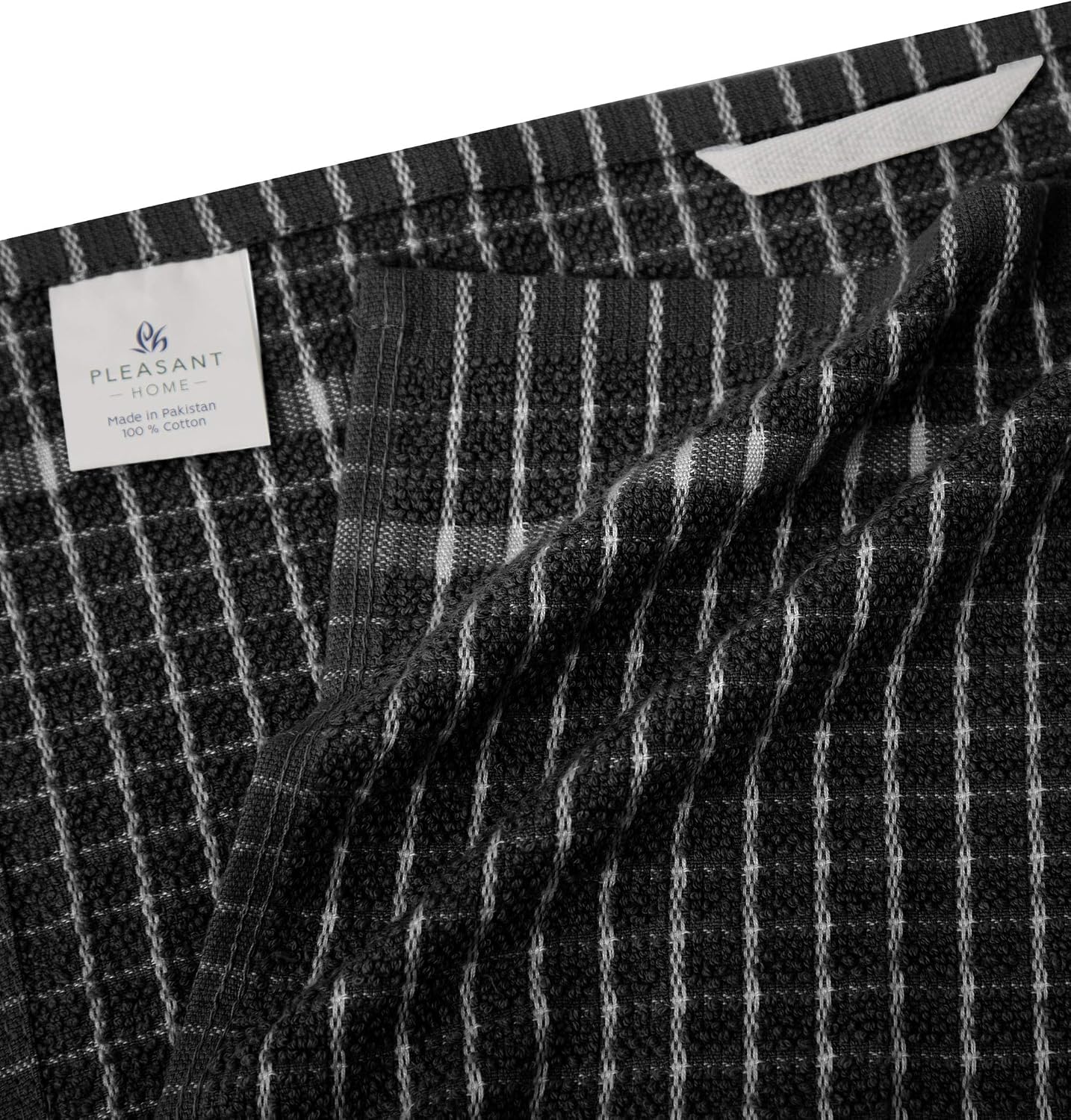 Pleasant Home Kitchen Towels (18" x 24", 6 Pack) – Check Design - Solids and Multi- 320 GSM - Super Absorbent Kitchen Towels (Black, Multi Yarn Dyed)
