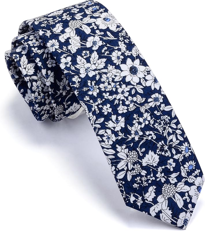 Fashion 2.4"（6cm） Floral Skinny Tie for Men Slim Flower Print Cotton Necktie for Wedding Party