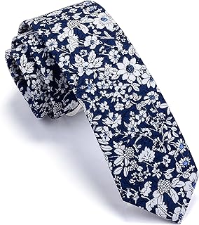 Fashion 2.4"(6cm) Floral Skinny Tie for Men Slim Flower Print Cotton Necktie for Wedding Party