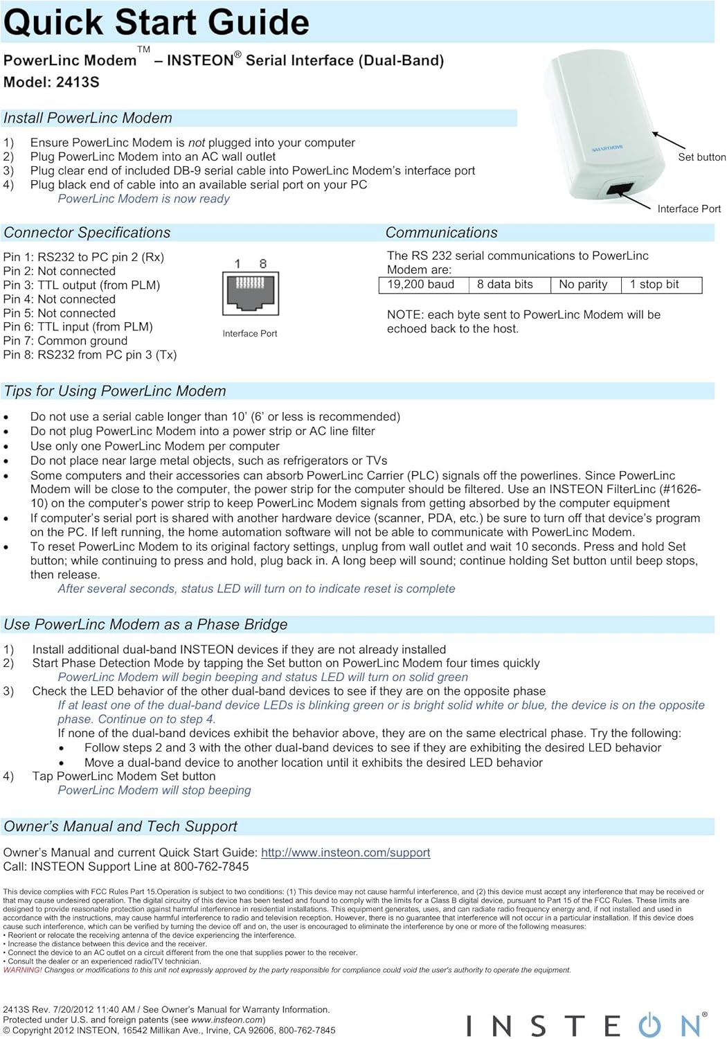 Best Quality 🔥 Insteon Serial Interace PowerLinc Modem, 2413S - Dual-Band PLM makes controllers & bridges Insteon-compatible