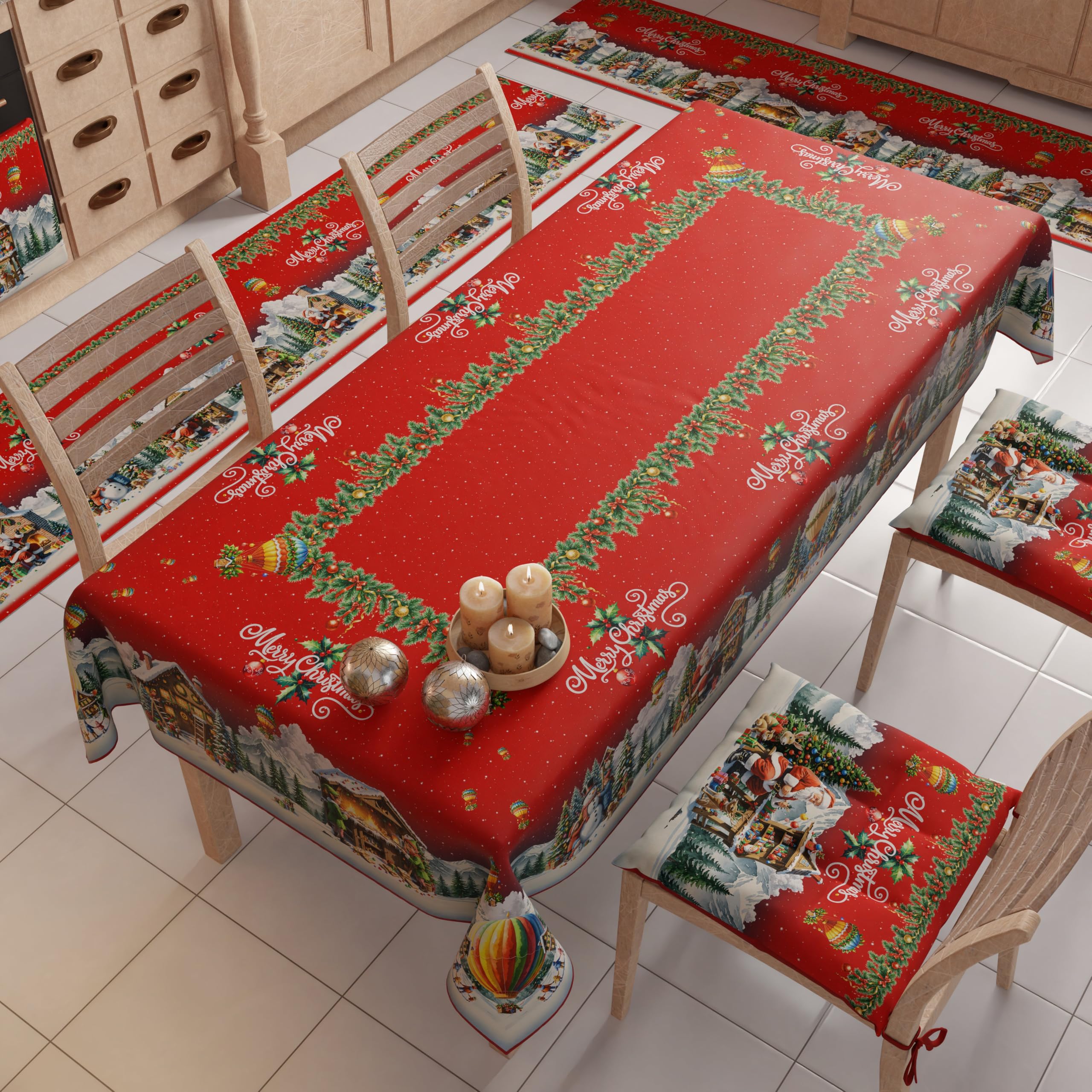 PETTI Artigiani Italiani - Tappeto Natalizio Cucina Antiscivolo Lavabile in Lavatrice, Passatoia Natalizia, Decorazione Natale Cucina 52x340 cm Villaggio di Babbo Natale, Made in italy