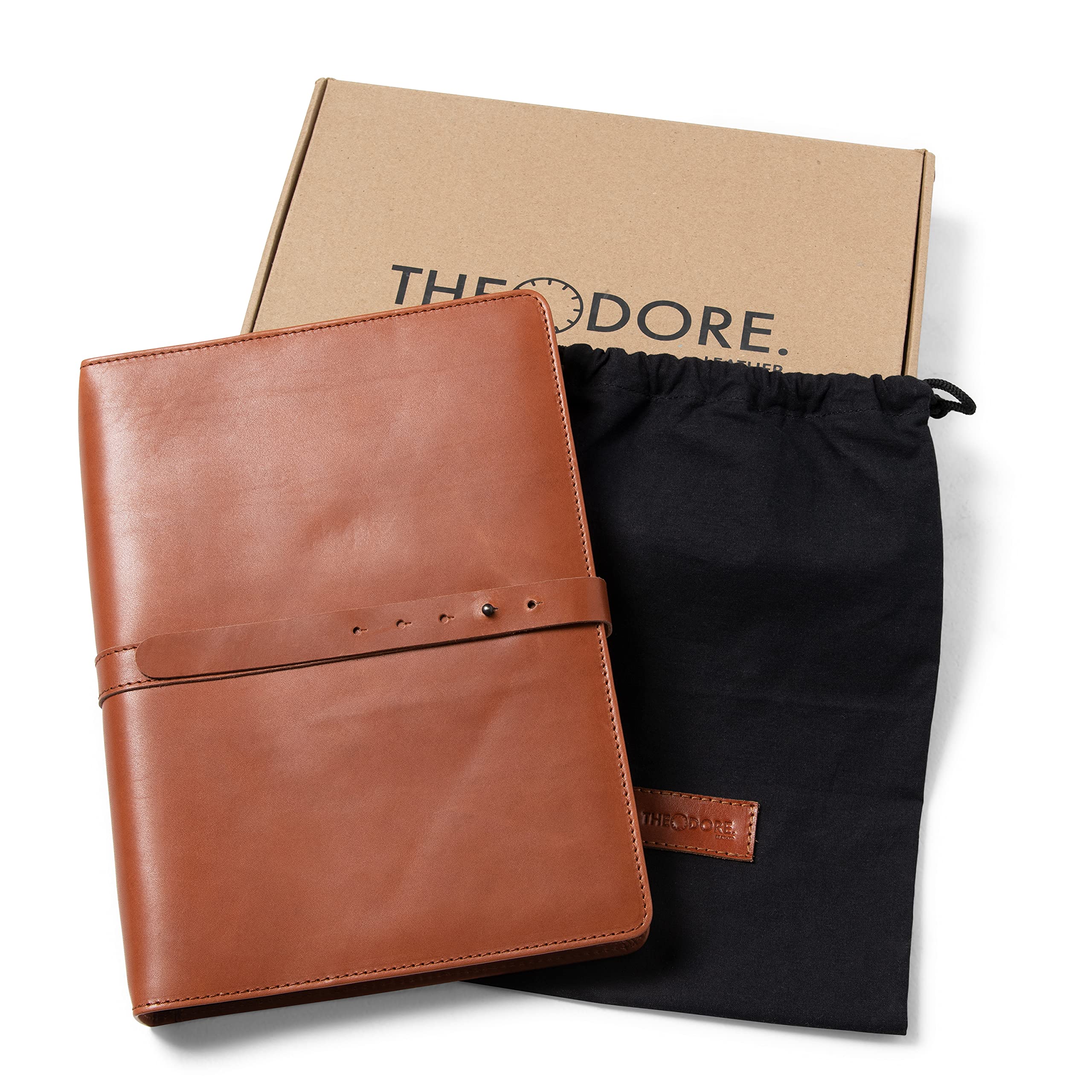THEODORE Notizbucheinband aus Leder - 4 Gummibänder für 4 Notizbücher, großes Skizzenbuch (21,6 x 27,9 cm, XXL) - Perfekt für Erbstück-Tagebuch
