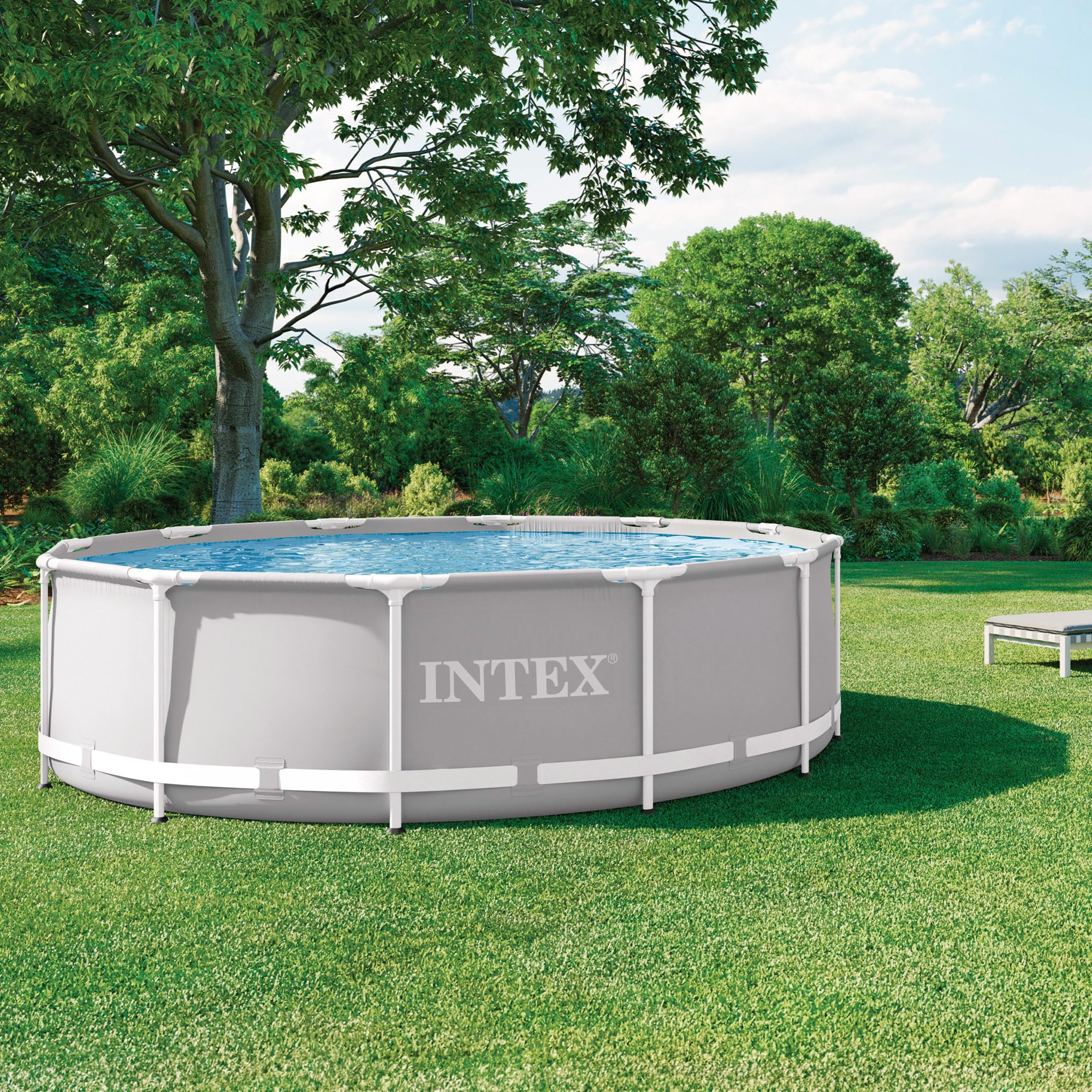 Intex 26716NP – Aufstellpool Prism Frame Rund, Filterpumpe 2006 L/h, Leiter, 8592 L, Stahl und PVC, Grau, 366x99 cm