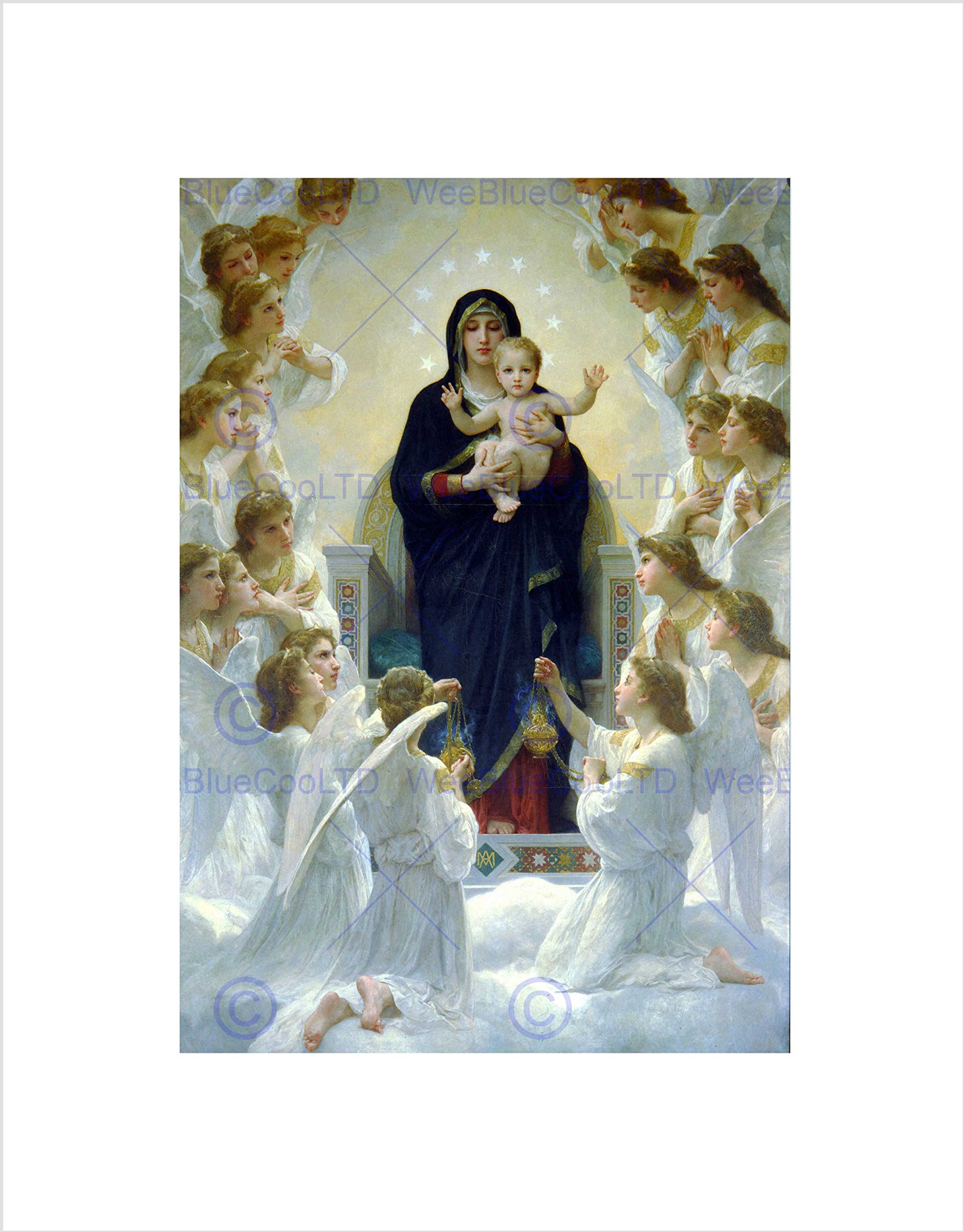 Wee Blue Coo WILLIAM ADOLPHE BOUGUEREAU VIRGIN WITH ANGELS BLACK FRAMED ART PRINT B12X2318