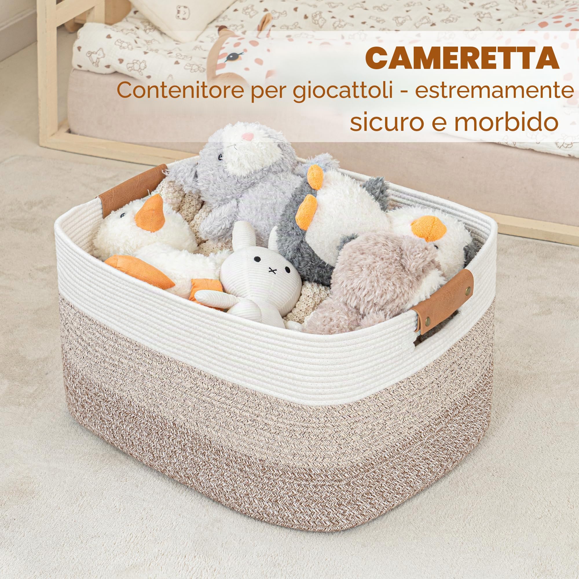 danpinera - Cesto portabiancheria, pieghevole, per giocattoli del bambino, quadrato, per coperte, cuscini, asciugamani ospiti, bianco e marrone