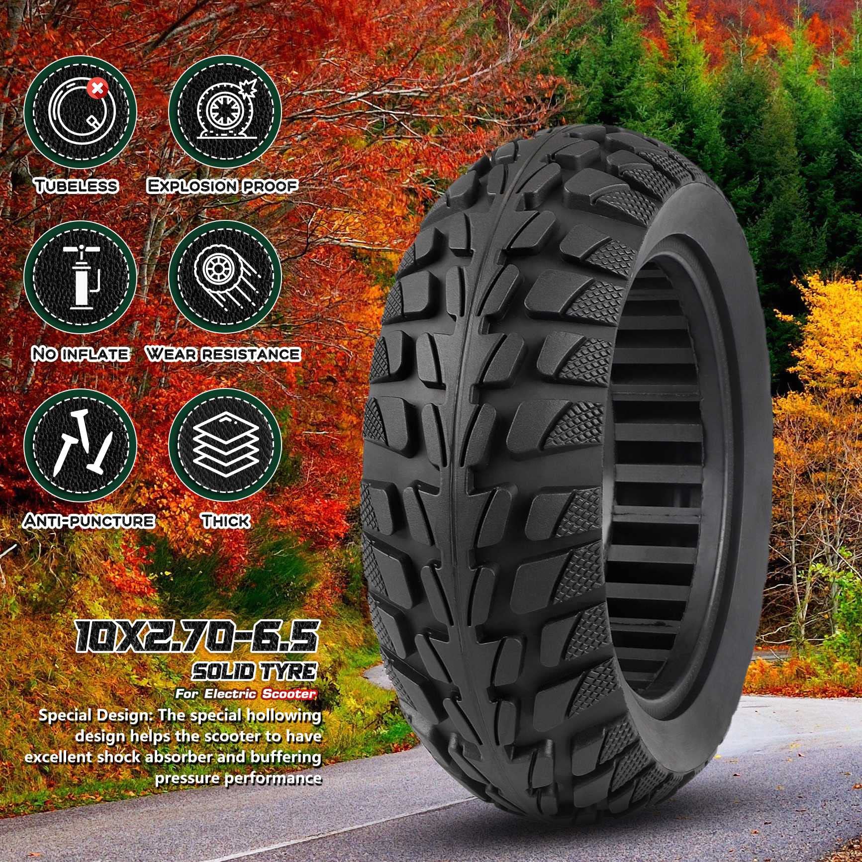 Pneu Plein 10x2.70-6.5 - Chambre à air Pleine nid d'abeille 70/65-6.5 - Pneus de Remplacement - Roues Avant/arrière de Rechange avec démonte-Pneu - Roues antidérapantes pour Scooter électrique