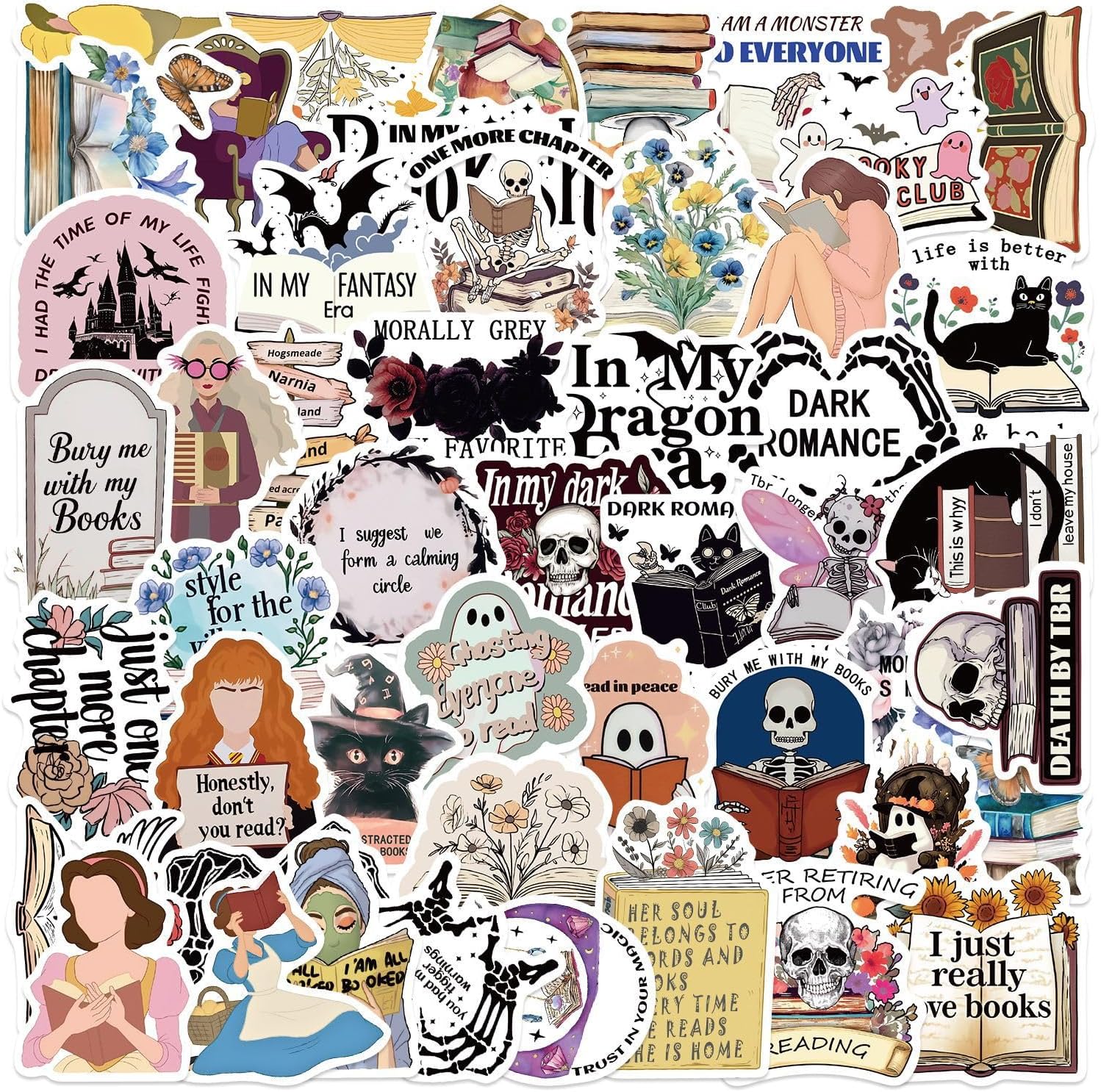 50-Piece Fantasy Dark Romance Sticker for Readers – Bookish Reading Book Stickers for Kindle, Booktok Book Lovers, Laptops, Water Bottles, Journals