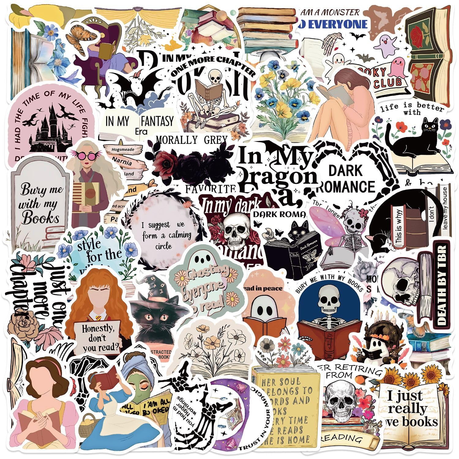 Amabro 100 stuks boekstickers, leesstickers kat boekachtige waterfles