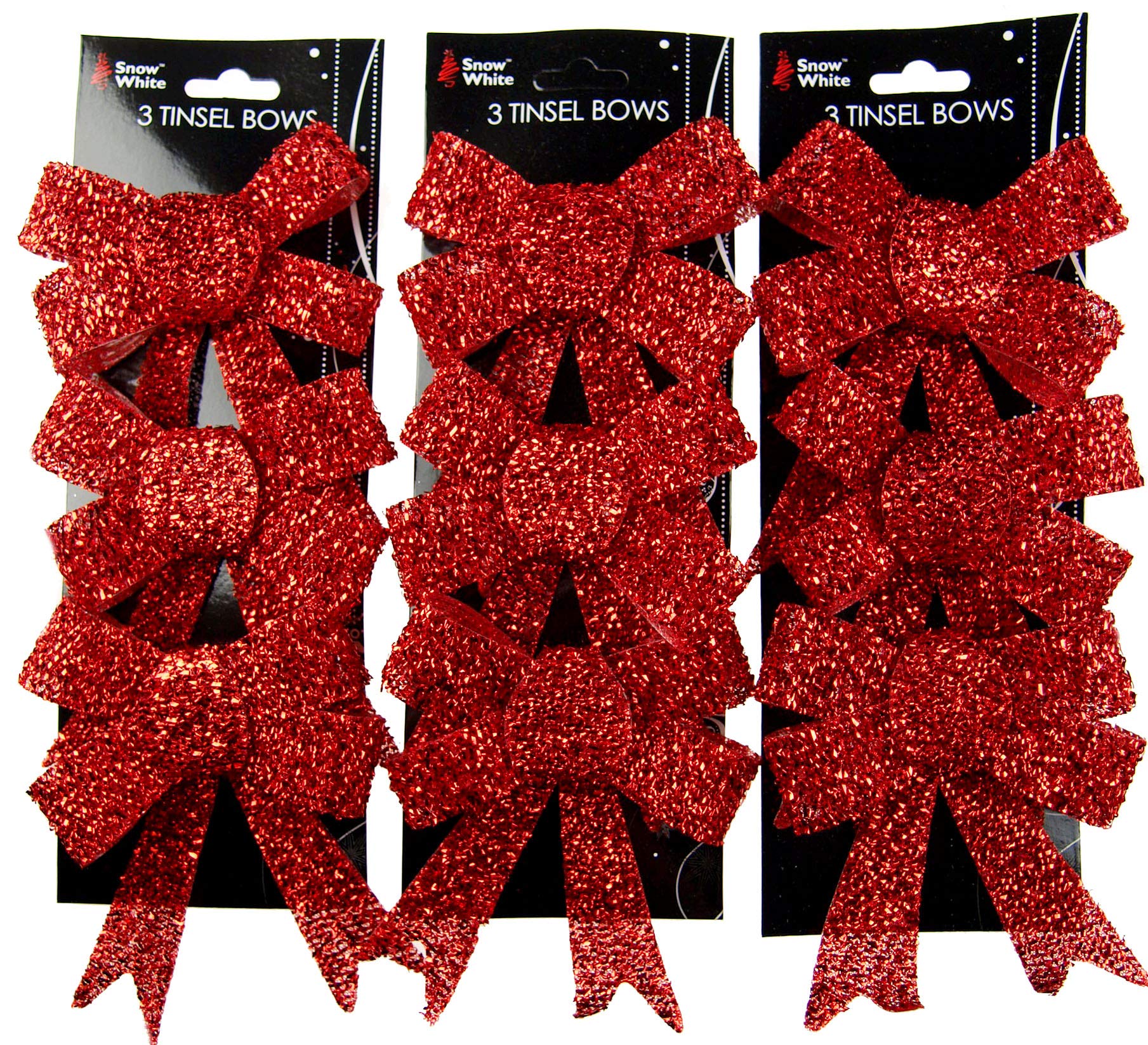 Set Of 9 Glitter RED Bow Christmas Tree Baubles Decorations