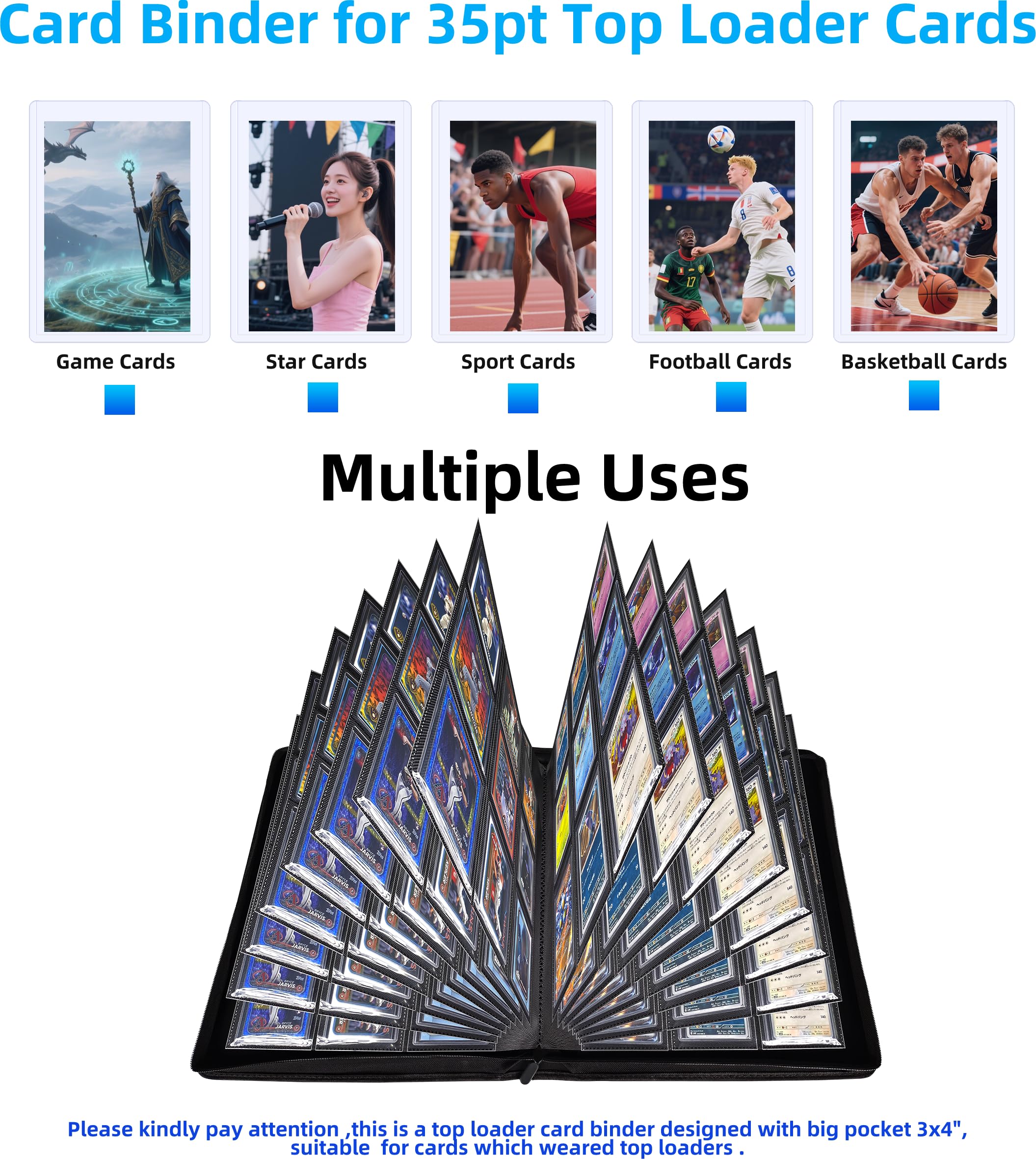 ARCHIVALPRO 9-Pocket Toploader Binder, Blue, 9 Pocket(Capacity: 288 toploader cards) - Image 4