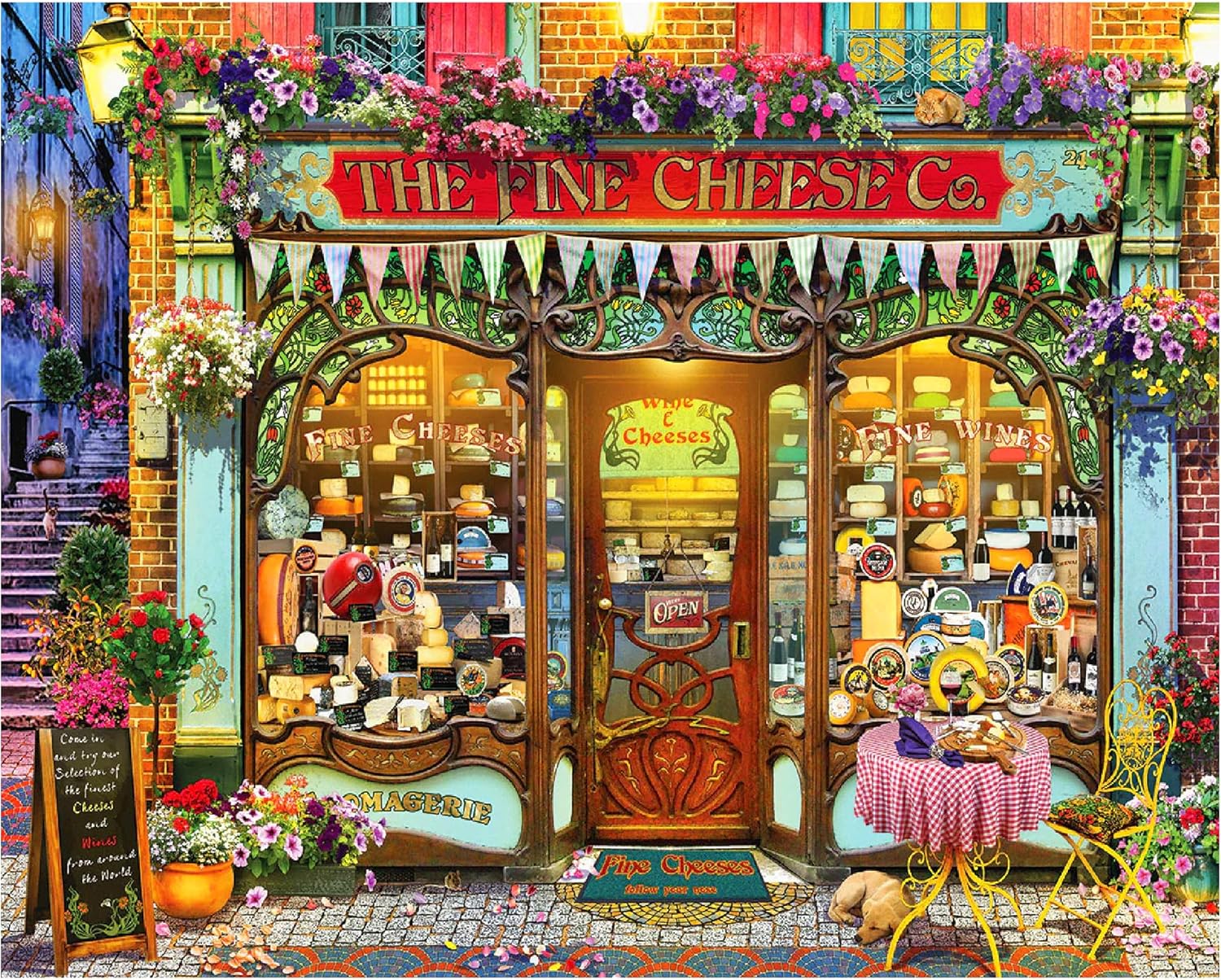 White Mountain 1000 Piece Jigsaw Puzzle Vintage Gourmet Market Puzzles with Large Pieces for Adults and Family 24"x30" - Wine & Cheese Shop