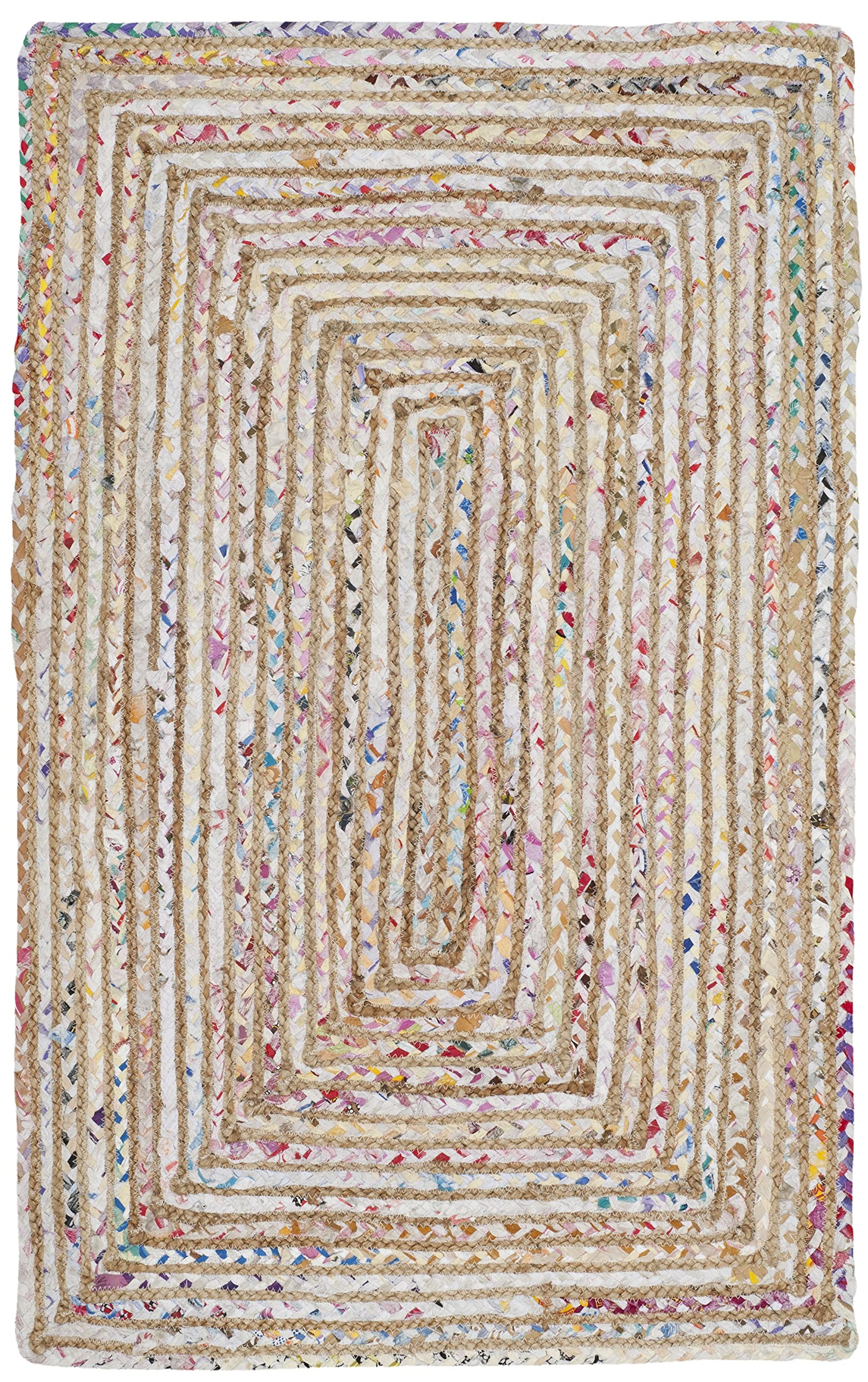SAFAVIEH Cape Cod Collection Accent Rug - 2'3" x 4', Beige & Multi, Handmade Boho Braided Jute & Cotton, Ideal for High Traffic Areas in Entryway, Living Room, Bedroom (CAP202B)