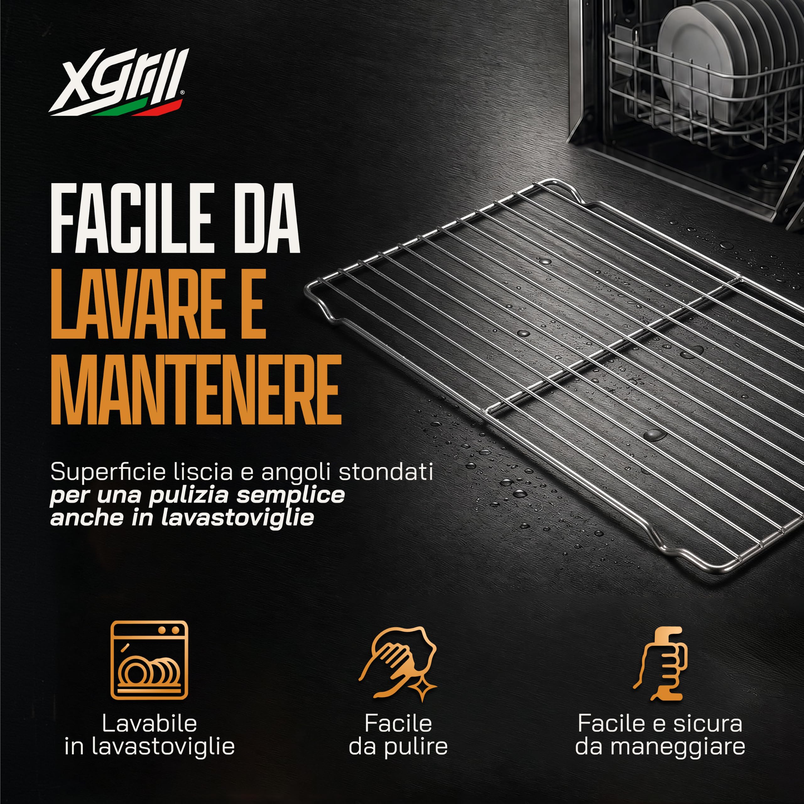 XGRILL | Griglia Rialzata 53x32,5 cm in Acciaio Inox con Piedini per Forno, Pasticceria e Raffreddamento Alimenti | Made in Italy