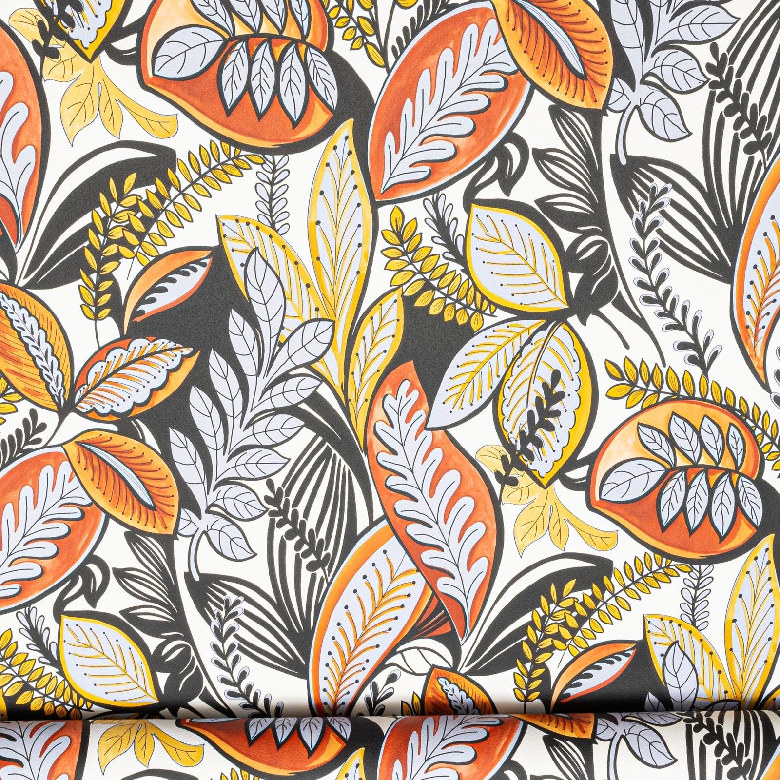 SOPHIE LAURENCE Multi Tropical Leaf Wallpaper – Retro Textured Vinyl, Paste The Wall Feature Wall Covering for Living Room, Bedroom & Hallway, 10m x 0.53m