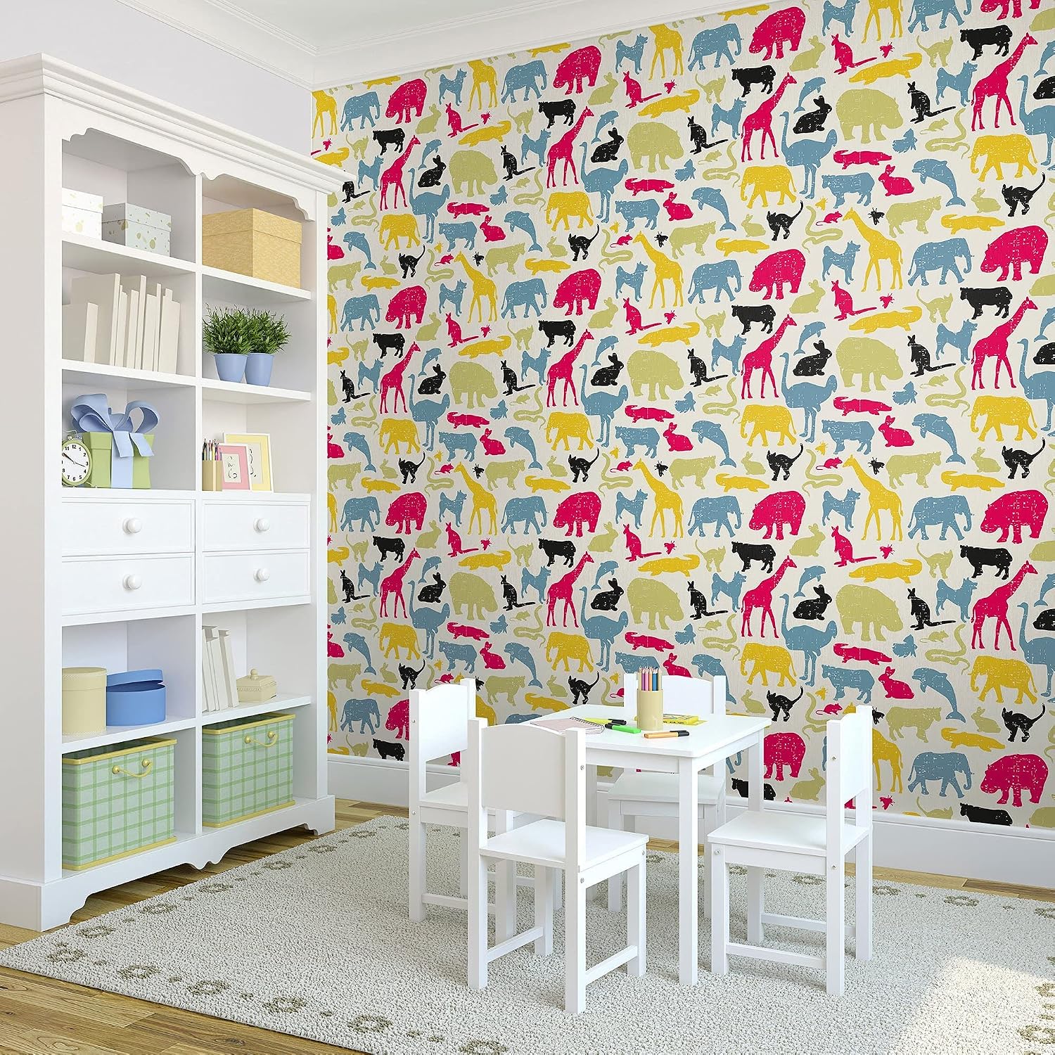 Walls By Me Peel and Stick Blue and Fuchsia Animals Children Removable Wallpaper 1920-2ft x 4ft (61x122cm)