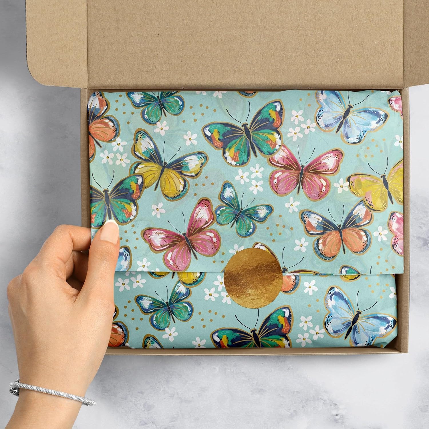 Jillson & Roberts 20" x 30" Printed Gift Tissue, Colorful Butterflies (48 Folded Sheets)