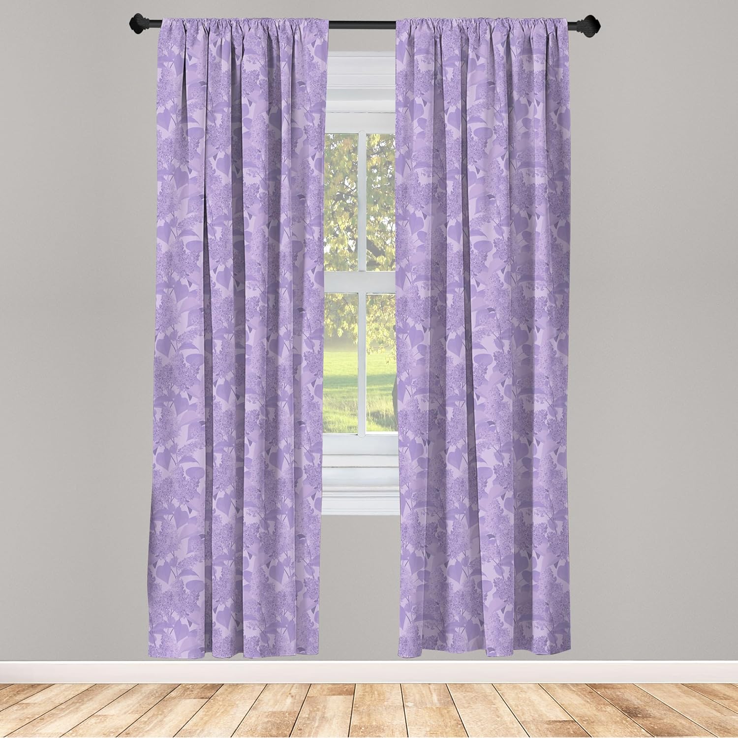 Ambesonne Lilac 2 Panel Curtain Set, Romantic Syringa Flower Bouquets Picture Fresh Botanical Garden in Early Spring Season, Window Treatment Living Room Bedroom Decor, Pair of - 28" x 63", Lilac
