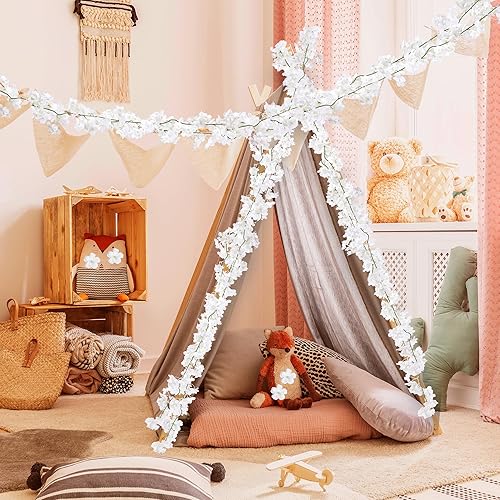 Miniatura 3 de Sggvecsy Guirnalda de flores de cerezo artificiales, paquete de 6 guirnaldas de flores de seda colgantes para el hogar, boda, jardín, fiesta, arco y