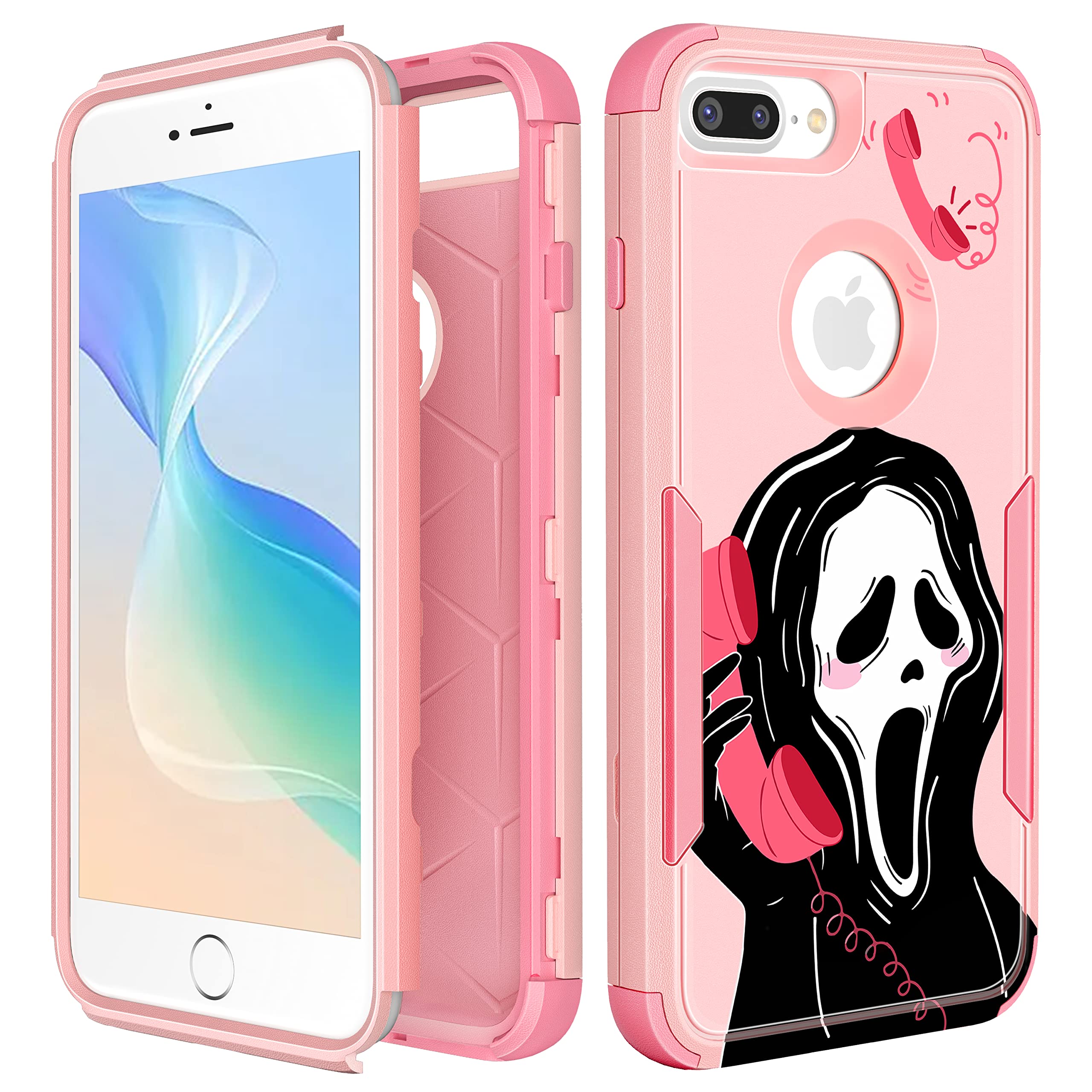 Lupct for iPhone 8 Plus/7 Plus/6sPlus/6Plus 5.5" Heavy Duty Phone Case for Girls Kids Women Girly Cute Skull Unique Funny Cartoon Skeleton Hard Triple Layers Cover Drop Protective Cases