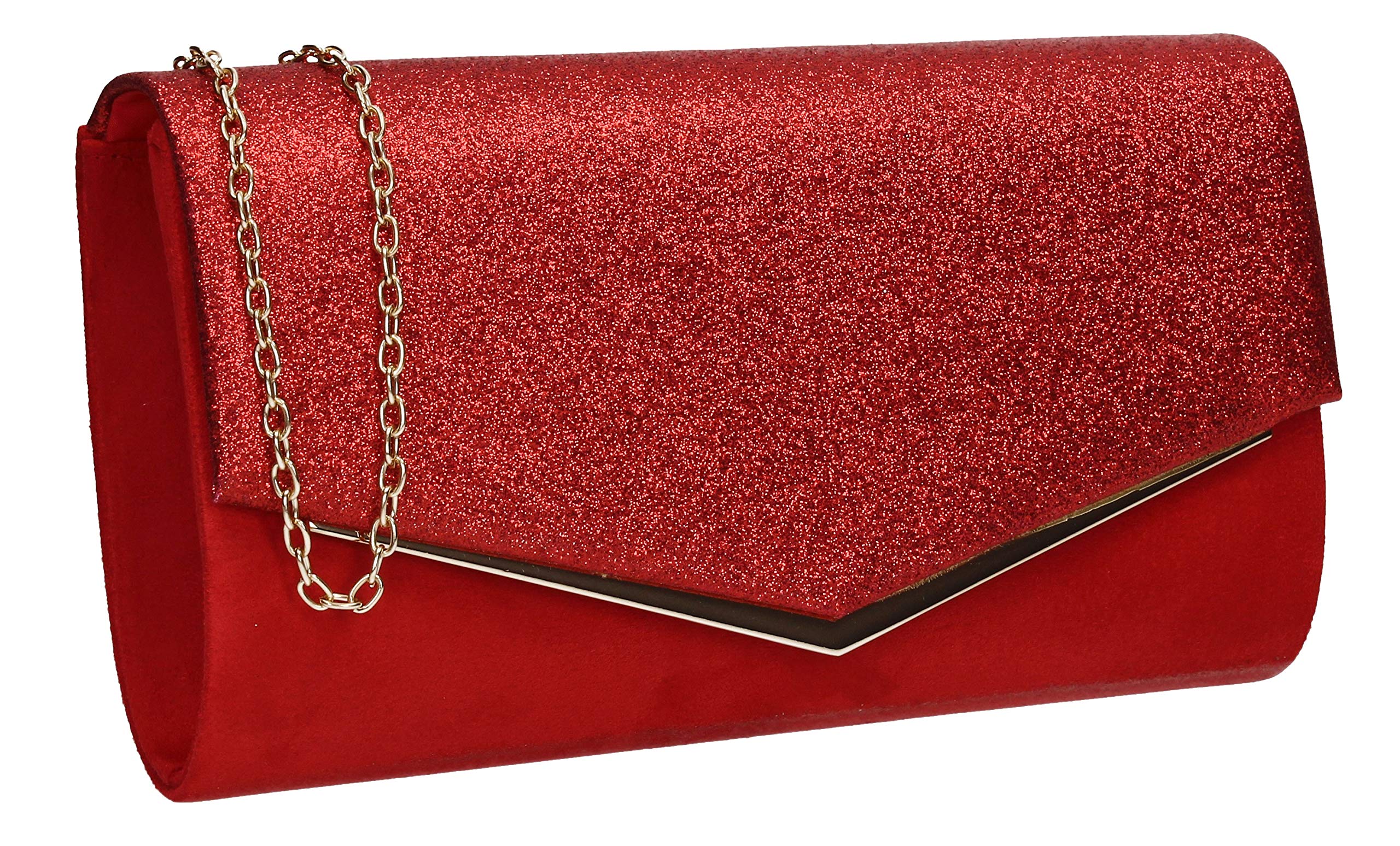 SwankySwans Janey Shiny Envelope Clutch Bag (Red)