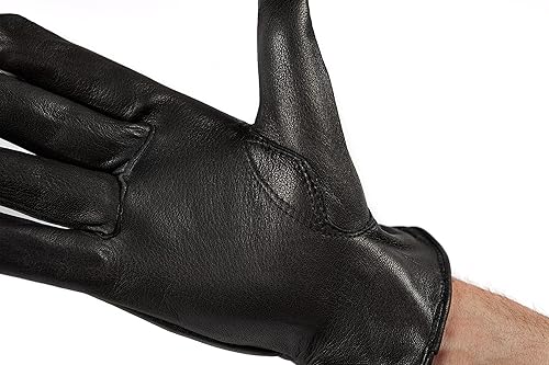 Miniatura 5 de Poygan - Guantes de piel de ciervo prémium para hombre, color negro, mediano  Guantes de trabajo de cuero suave de grano completo sin forro con