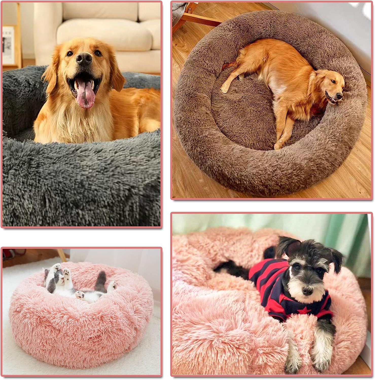 Round Plush Dog Bed Anti Anxiety Dog Bed, Calming Donut Puppy Bed Non-Slip Donut Pillow Bed for Large Medium Small Dogs, Washable Donut Dog Bed Dog Sofa Bed(90cm)