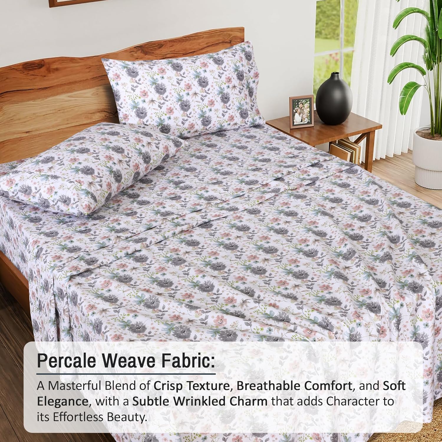 RUVANTI 100% Cotton Sheets – Twin XL Size Percale Bedding, Cooling & Breathable Floral Design, Durable with a Crisp, Soft & Comfortable Feel, 16" Deep Pocket, 3-Piece Set, Dandelion Field - Image 3