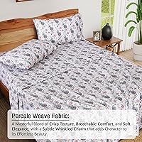 Vista 3 de RUVANTI 100% Cotton Sheets – Queen Size Percale Bedding, Cooling & Breathable Floral Design, Durable with a Crisp, Soft & Comfortable Feel, 16" Deep