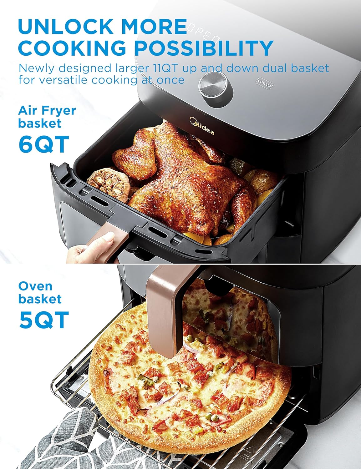 المتكامل - ميديا فرن مقلاة هوائية ثنائي المنطقة سعة 11 لتر مع ... - view 2