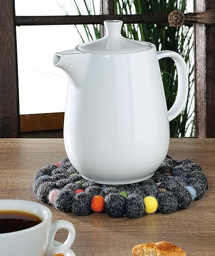 Miniatura 3 de Cilio Salvamanteles de lana 100% con certificado de comercio justo, fabricado en Nepal, redondo de 8 pulgadas, color carbón