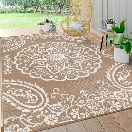 Pauwer Waterproof Outdoor Rug 5x8, Reversible Plastic Straw Patio Camping