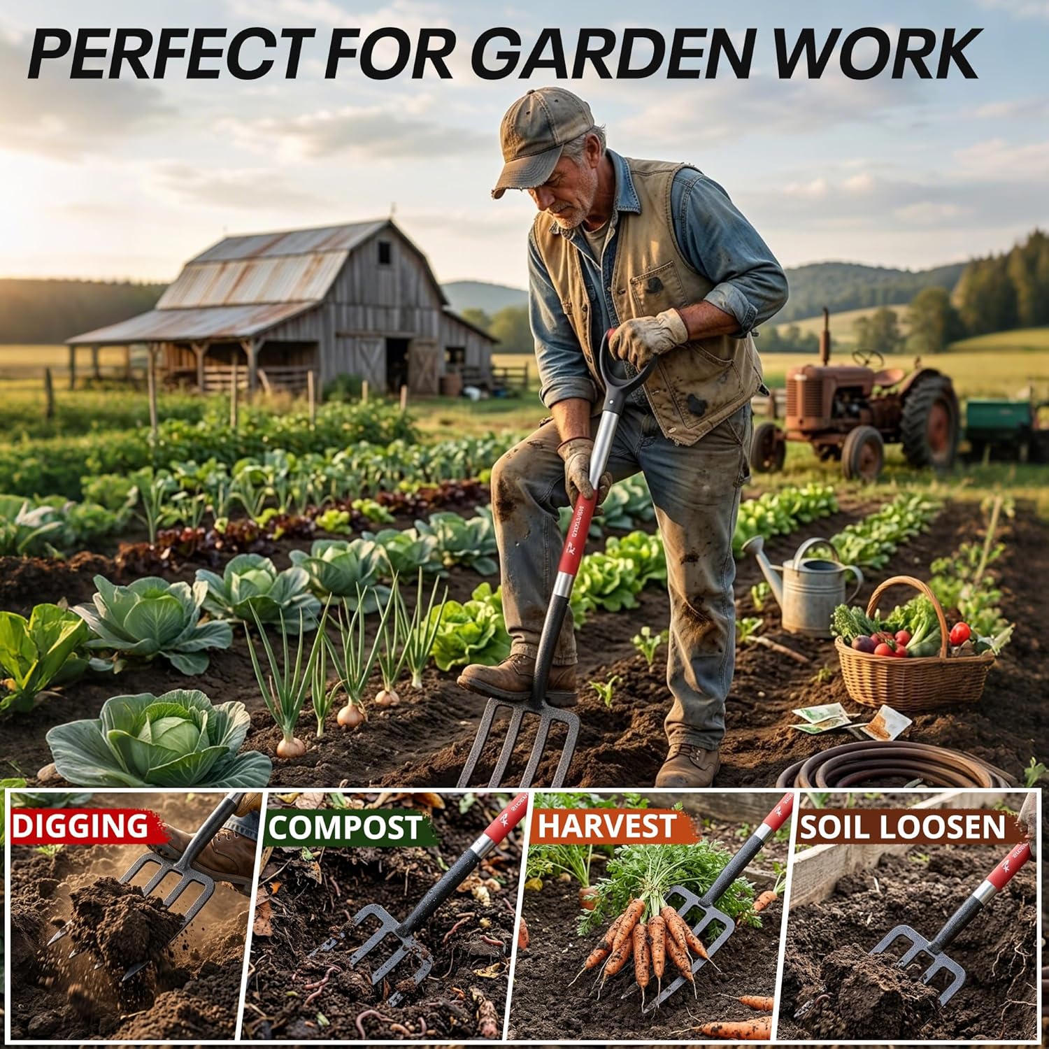 Garden Digging Forks with Premium 4-Tine Forged Steel Digging Fork D-Grip Handles 41" Sturdy Metal D-Handle Virtually Unbreakable Gardening Tool 2 Pcs