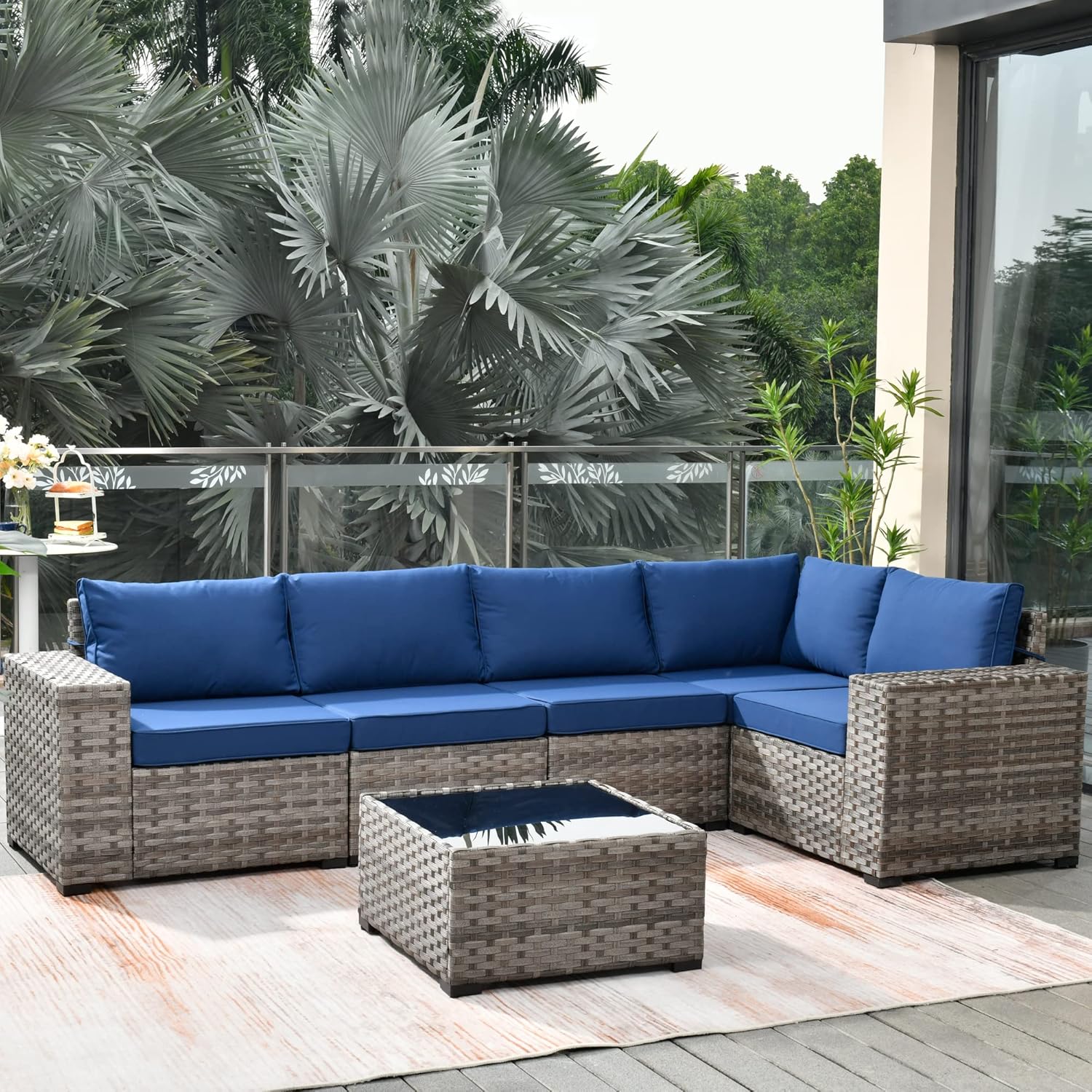 Patio Furniture Set Outdoor Sectional Sofa 6 PCS PE Rattan