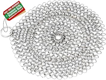 AMAGABELI GARDEN & HOME 8x8 316L Cast Iron Cleaner Stainless Steel Chainmail Scrubber for Cast Iron Pan Skillet Cleaner Dishes Pot Dutch Oven Wok Grills