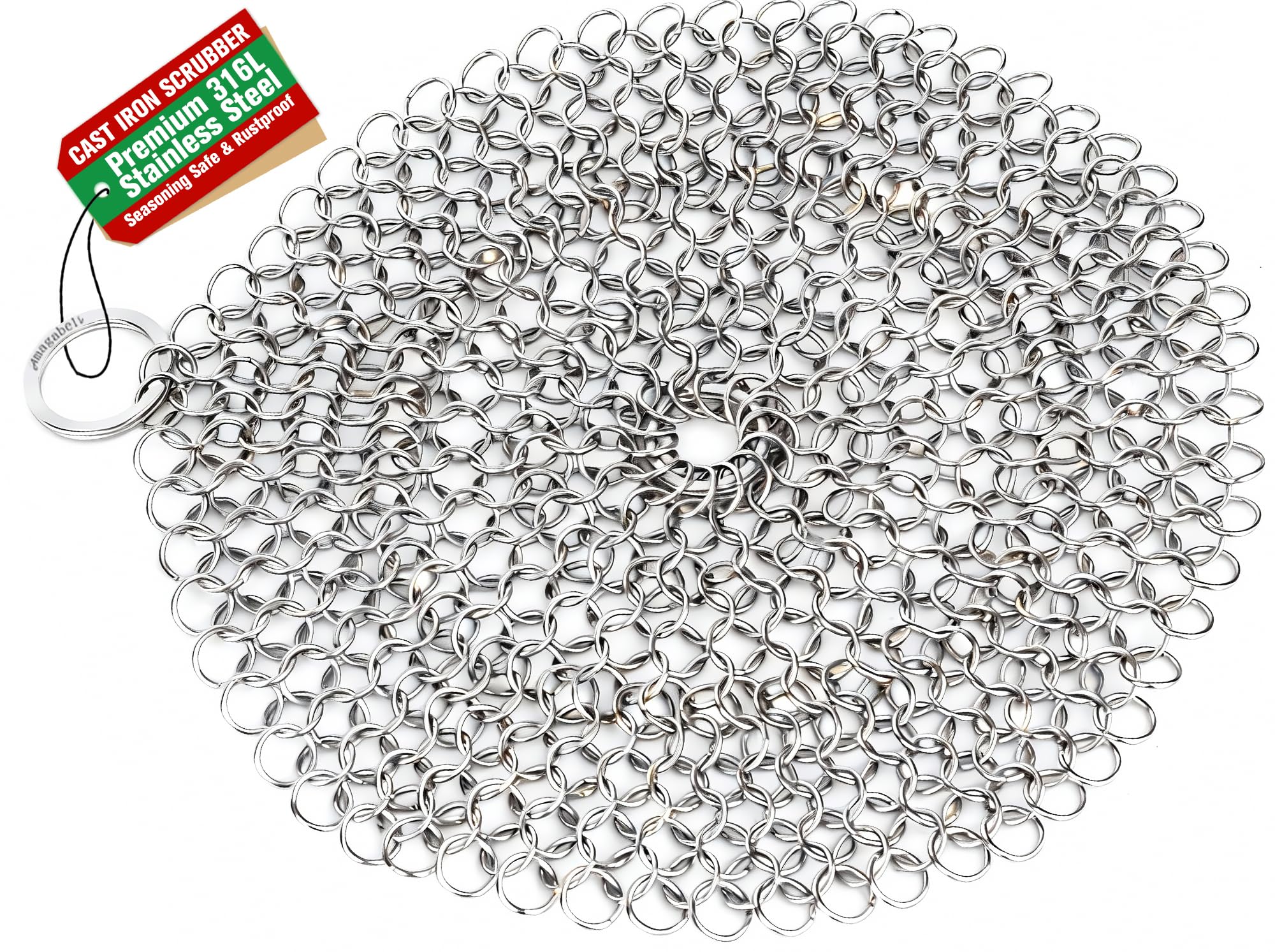 AMAGABELI GARDEN & HOME 7”x7” Cast Iron Cleaner 316L Stainless Steel Chainmail Scrubber for Griddle Skillet Dutch Oven Wok Grills Stainless Steel Pot