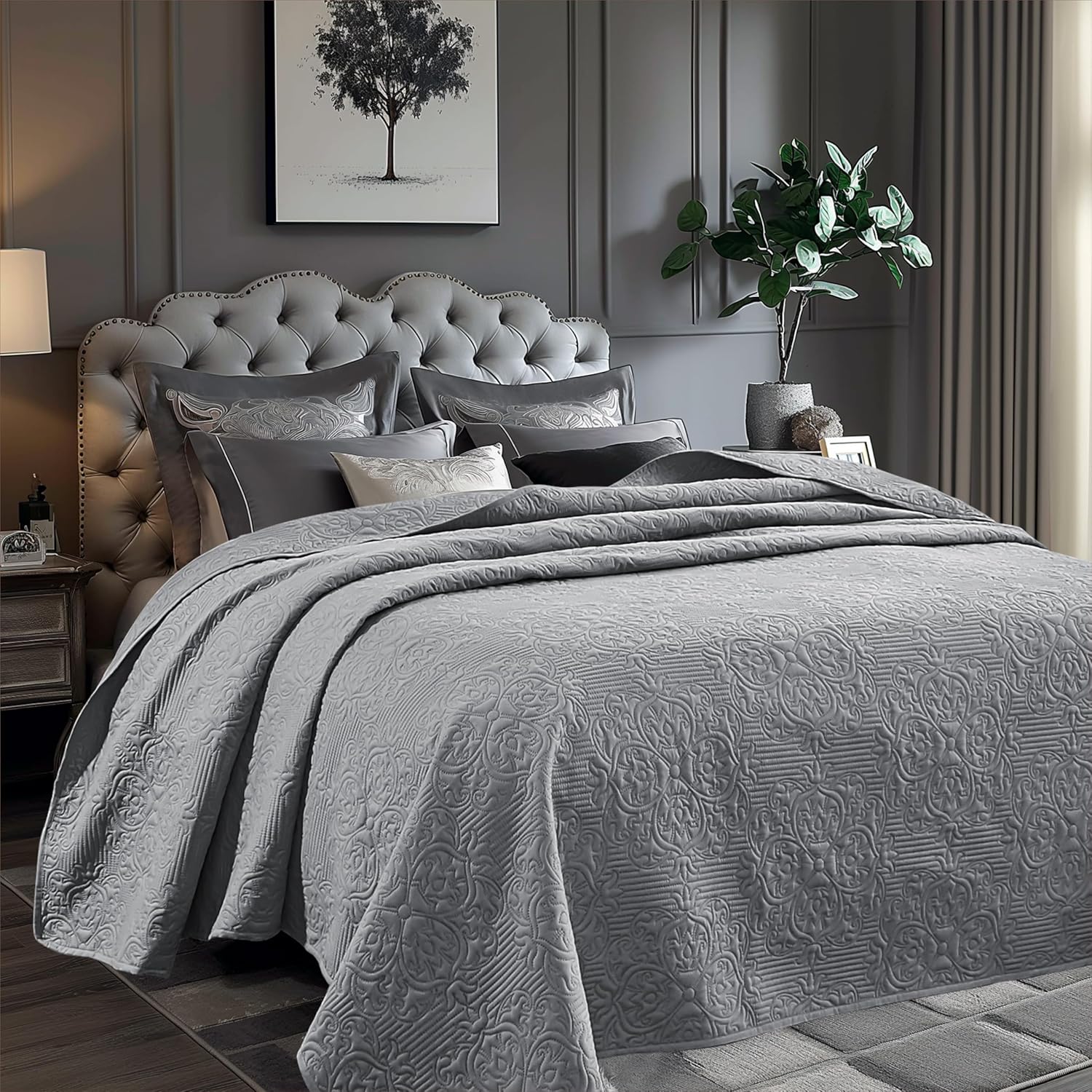 Sophia & William Bed Quilt Bedspread Coverlet - Reversible, Lightweight - King Size, Iron Grey