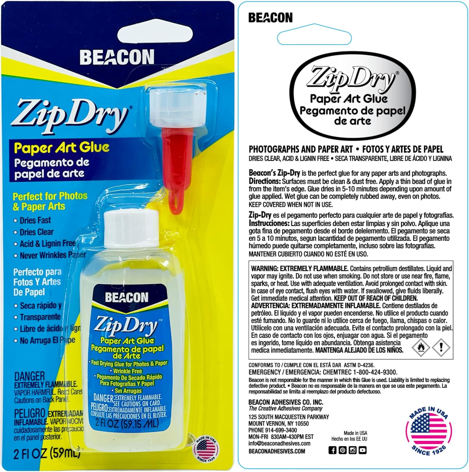 BEACON Zip Dry Fast-Drying Paper Art Glue - Archival Quality, Acid & Lignin Free, Wrinkle-Resistant Adhesive, 2-Ounce, 12-Pack
