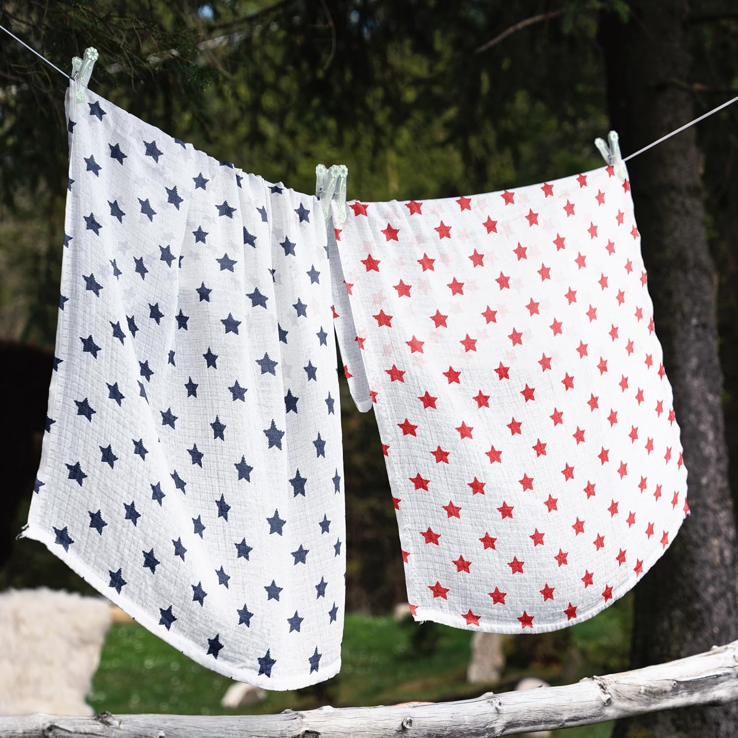 Bacati Set of 4 Little Sailor Muslin Swaddling Blankets, Blue/Red