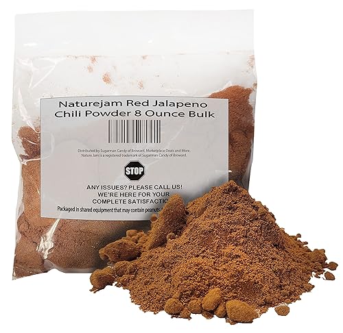 Naturejam Chili en polvo de jalapeño rojo, 8 onzas a granel, picante y picante en polvo de especias de pimienta mexicana para comidas, masajes de